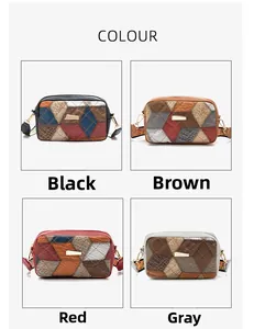 Collage of chic crossbody bags in black, brown, red, and grey with jacquard straps