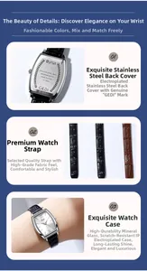 Détail de montre tonneau vintage avec fond en acier inoxydable et bracelet en cuir