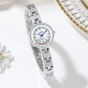 Elegant silver GEDI quartz watch for women featuring a white dial with pink diamond accents
