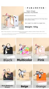 Small crossbody square bag with silk scarf decoration and chain strap in multiple colors