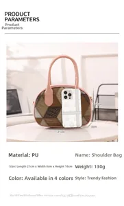 Detailed size guide of the plaid shoulder bag with dimensions shown against a smartphone