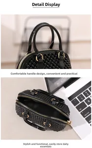 Close-up of black mini jelly bag featuring textured shell surface and gold zipper details