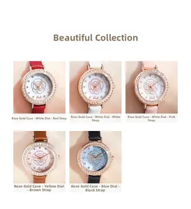 Collection of women's rhinestone quartz watches with floral dial and leather straps
