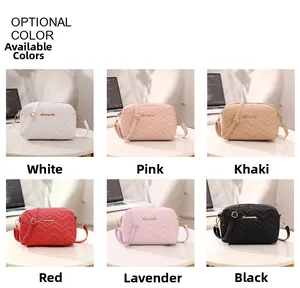 Variety of quilted V-pattern square shoulder bags in six vibrant trendy colors