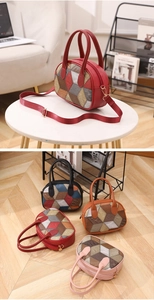 Macro detail of geometric checkered PU leather stitching and texture on handbag