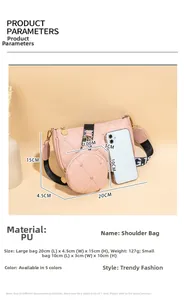 Ensemble sac bandoulière rose matelassé en cuir PU avec sangle imprimée et dimensions