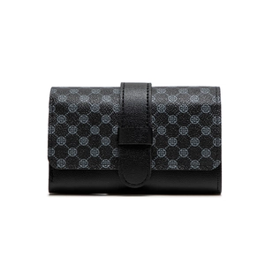 Petit portefeuille en cuir noir avec imprimé trèfle gris et fermeture à boucle chic