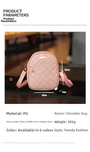 Pink quilted shoulder bag with dimensions 16x7x20cm and metal zipper detail