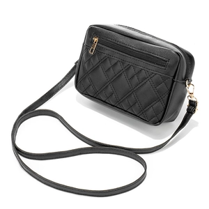 Classic black quilted crossbody camera bag with gold hardware and stylish chain strap