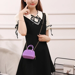 Purple mini silicone jelly bag with beaded texture and gold chain strap for women