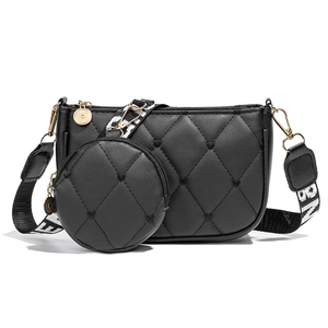 Quilted heart pattern crossbody bag set with two pieces and woven shoulder strap
