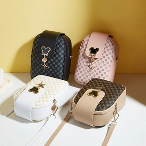 Small Crossbody Cell Phone Bag For Women PU Leather Vintage Print Shoulder Purse With Star Pendant Retro Style