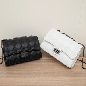 Black and white quilted PU leather crossbody bags with elegant metal chain straps