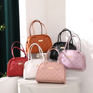 Women Quilted PU Leather Shoulder Bag Fashion Rhombic Top Handle Handbag Large Capacity Boston Crossbody Bag