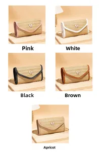 Detailed grid showing woven straw envelope bags with butterfly accent in five colors