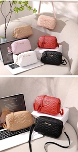 Quilted V-pattern crossbody bags in five colors with elegant gold metallic logo