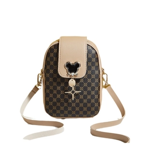 Classic floral pattern women's crossbody phone bag with Mickey-shaped metal buckle