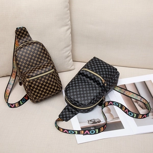 Printed chest bag with retro geometric pattern and colorful LOVE letter shoulder strap