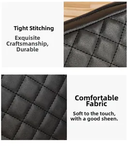 Detail of black quilted leather camera bag featuring precise stitching and grainy texture