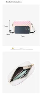 Detail view of gradient crossbody bag dimensions 19x6x14cm and internal storage capacity
