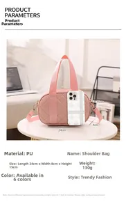Pink quilted boston bag detail with dimensions 24x8x15cm and light weight of 130g