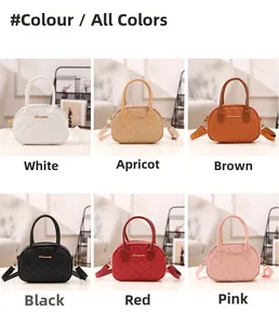 Collage showing quilted leather crossbody bags in six colors: white, brown, black, and more
