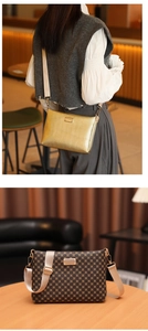 Detail of chic envelope bags with chevron embossing and badge pattern plus wide straps