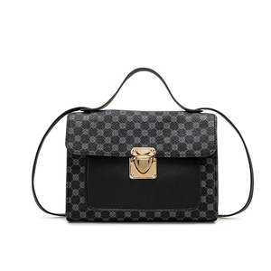 Sac à bandoulière vintage à motif géométrique avec rabat noir et boucle dorée