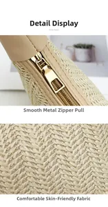 Detail view of smooth metal zipper and premium woven fabric texture of the shoulder bag