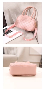 Pink quilted bag with top handle and adjustable shoulder strap for casual styling