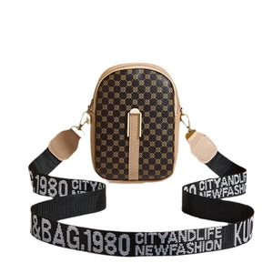 Retro monogram crossbody phone bag with a stylish wide printed letter shoulder strap
