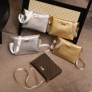 Women Crossbody Shoulder Bag PU Leather Quilted Chevron Pattern Envelope Chic Metallic Small Purse With Adjustable Strap