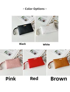 Quilted V-pattern wristlet pouches in black, white, pink, red, and brown colors
