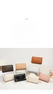 Collection of minimalist quilted leather crossbody bags with golden chain straps