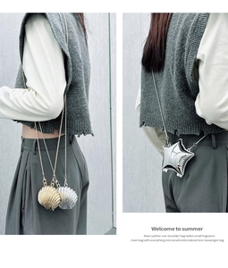 Mini acrylic star and shell purse with metallic finish and delicate gold chain strap