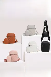 Detailed set of quilted crossbody bags in five colors with matching round coin purses