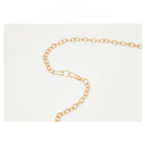 Detail shot of a golden metal chain shoulder strap with a sturdy lobster clasp hook