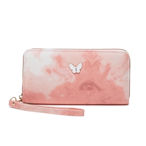 Damen Geldbörse mit rosa Marmormuster, Schleifenanhänger und praktischer Handschlaufe