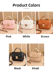 Collage of quilted mini handbags in pink, white, brown, black and khaki colors