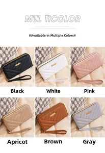Multicolor quilted long wallets with dual zippers and wristlets in six elegant shades