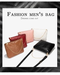 Detailed display of five color options for quilted crossbody bags with chain and wide strap