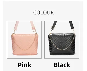 Pink and black wave quilted bucket bags with chain detail and adjustable straps