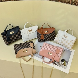Women's Fashion PU Leather Small Square Crossbody Bag Printed Flower Pattern Chain Shoulder Bag With Handle Handbag