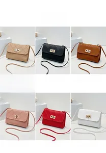 Detailed color display of quilted crossbody handbags in khaki, black, brown, and pink