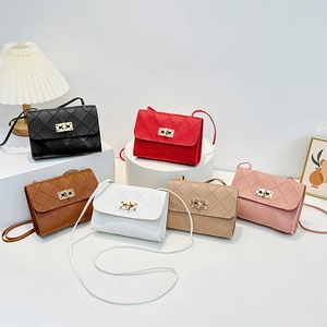 Women Fashion PU Leather Quilted Small Square Crossbody Bag With Gold Metal Turn-lock Shoulder Satchel Daily Match Street Style
