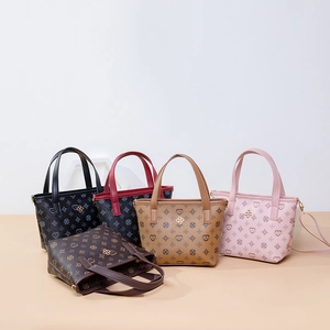 Women Handbag PU Leather Retro Monogram Print Bucket Tote Bag With Detachable Crossbody Strap Fashion Casual