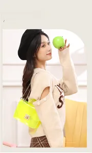 Neon yellow transparent PVC crossbody small square bag with gold chain and metal lock clasp