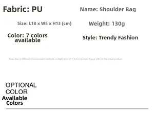 Detailed size chart for the PU leather shoulder bag showing 18x5x13cm dimensions