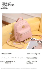 Mini zaino in pelle PU rosa dimensioni 19x10x22cm con spallacci regolabili