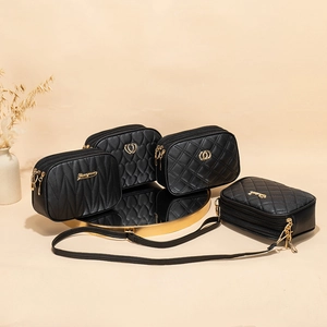 Women Quilted Crossbody Bag Multi Zipper Layer PU Leather Small Shoulder Messenger Bag Fashion Casual Ladies Purse